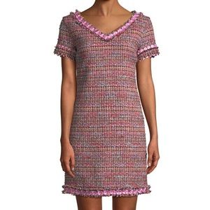 Moschino Boutique flower trim tweed v neck dress